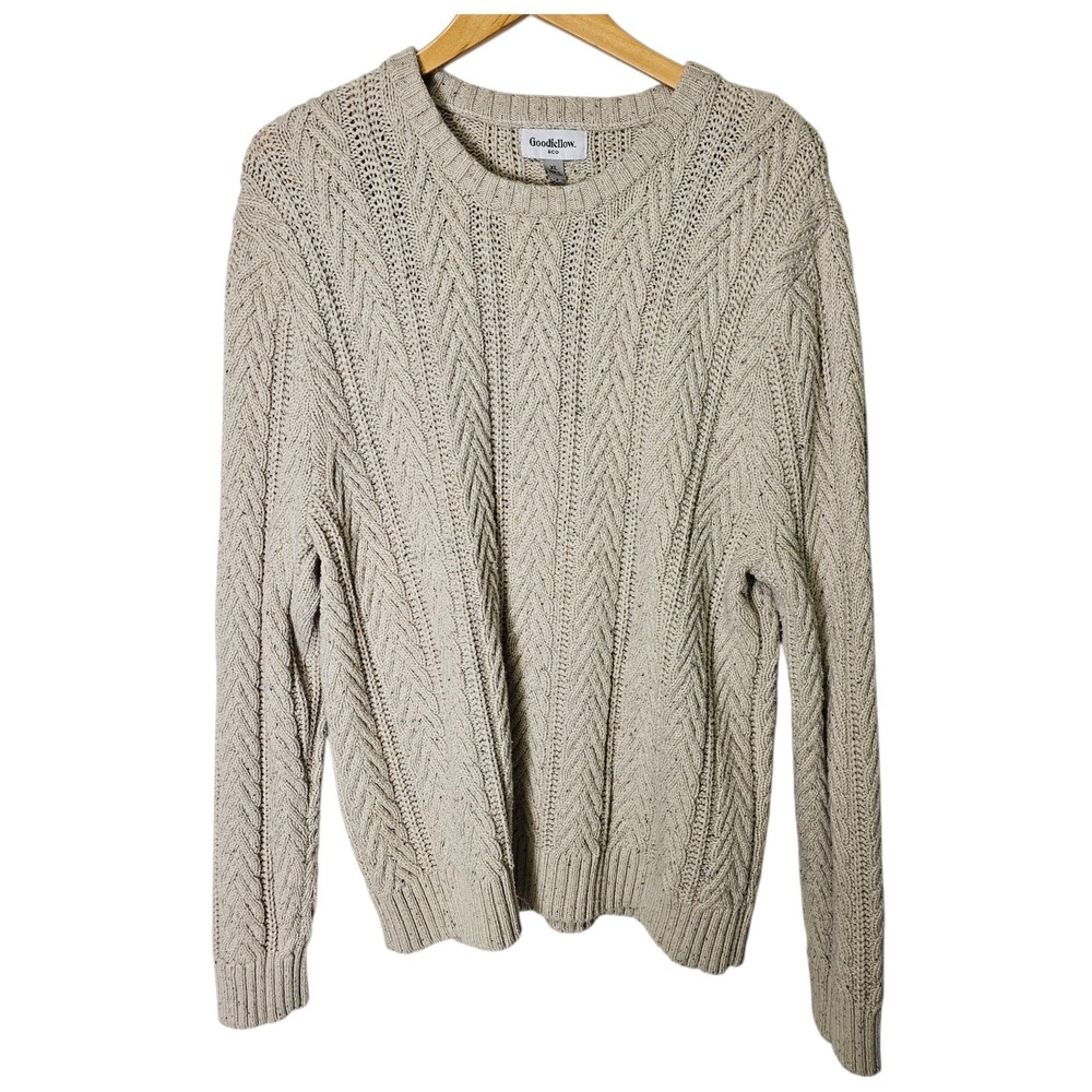 Goodfellow Men's XL Ivory Cable Knit‎ Crew Neck Sweater Fisherman Preppy Classic
